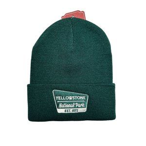 Yellowstone National Park Beanie Mens Green Acrylic Cuff Fold NEW